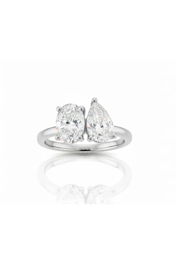 Toi Et Moi Oval Cut Engagement Ring Pear Moissanite Wedding Ring 14K Yellow Gold Vermeil Promise Ring