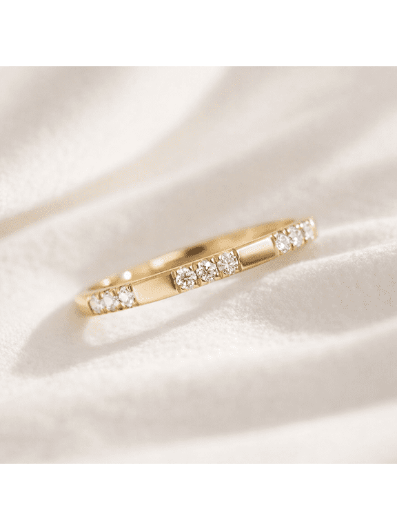 Vermeil 14K Yellow Gold Moissanite Diamond Band Ring, Minimalist Stackable Wedding Anniversary Ring for Women, Valentine's Gift for Her