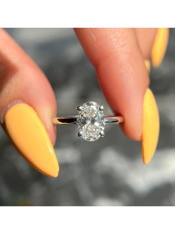 Vermeil White Gold Oval Cut Moissanite Solitaire Engagement Ring for Women, 4 Prong Promise Ring, Minimalist Bridal Ring, Anniversary Gift