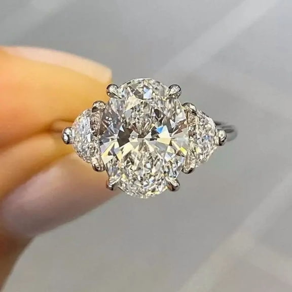 Jewelerix White Oval Cut CZ Ring 3 - Stone Engagement Solitaire Women's Ring Valentine's Surprise Gift