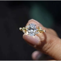 Jewelerix Women Oval Shape Engagement Ring 14K Yellow Gold Vermeil Anniversary Gift Ring Inspired Leaf Band Solitaire Bridal Proposal Ring