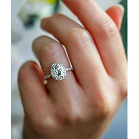 Jewelerix Wonderful Halo Oval Cut Ring VVS1 18K Plated Rose Gold Engagement Ring 1.50 CT Moissanite Diamond Anniversay Promise Ring