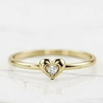 Jewelerix Yellow Gold Plated Heart-Shaped Solitaire Diamond Ring Engagement Ring Minimalist Dainty Promise Ring for Women