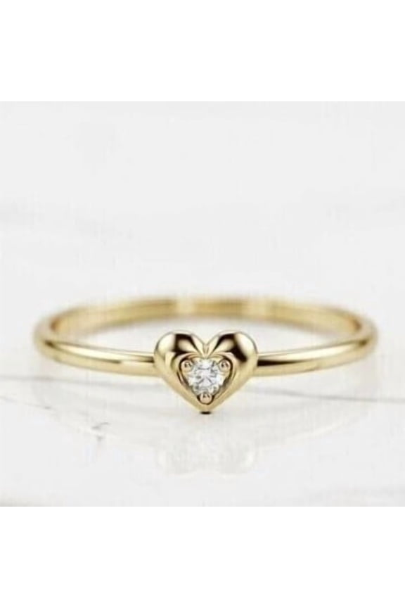 Yellow Gold Plated Heart-Shaped Solitaire Diamond Ring Engagement Ring Minimalist Dainty Promise Ring for Women