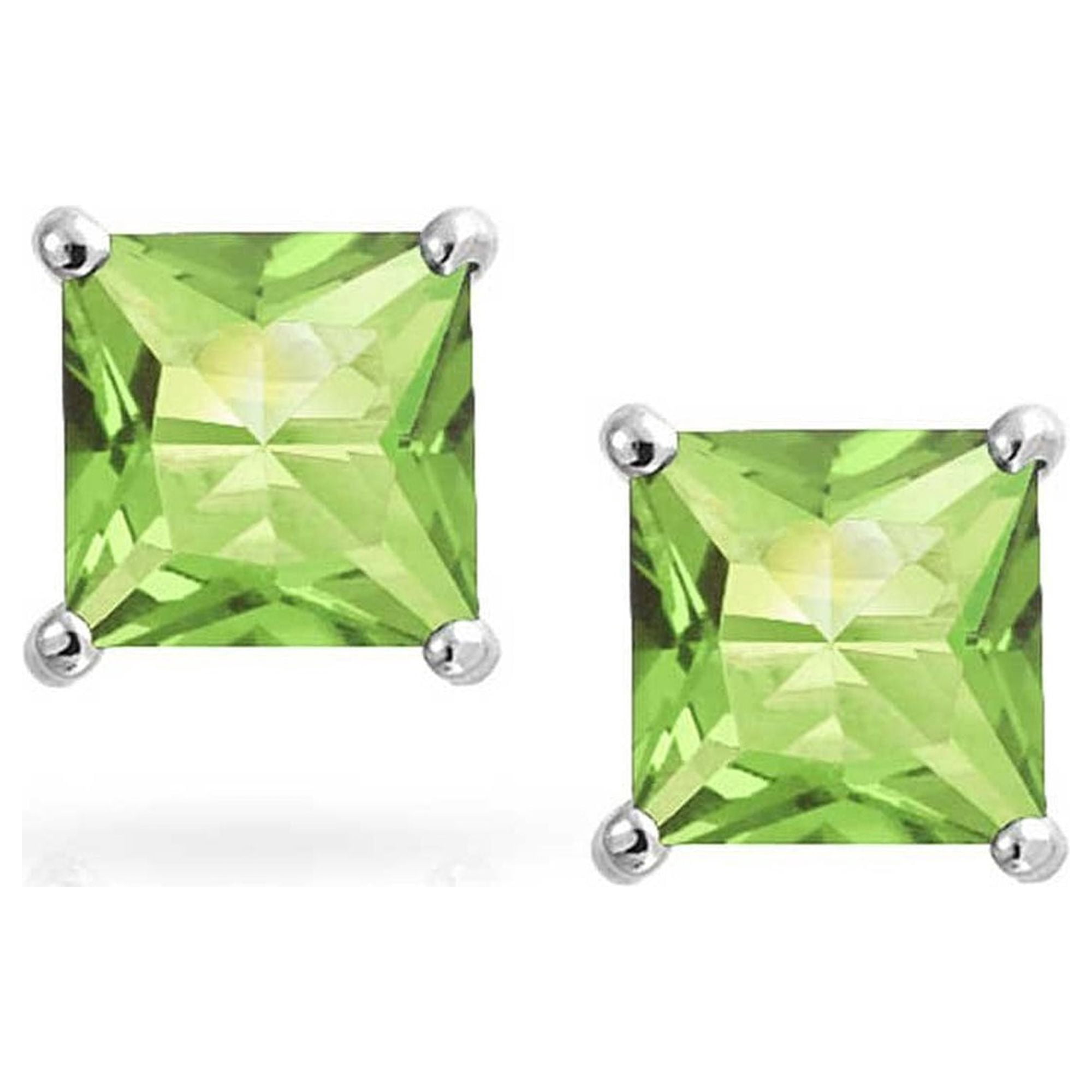 Jewelers 14K Solid White Gold Birthstone Princesscut, 6mm Stud