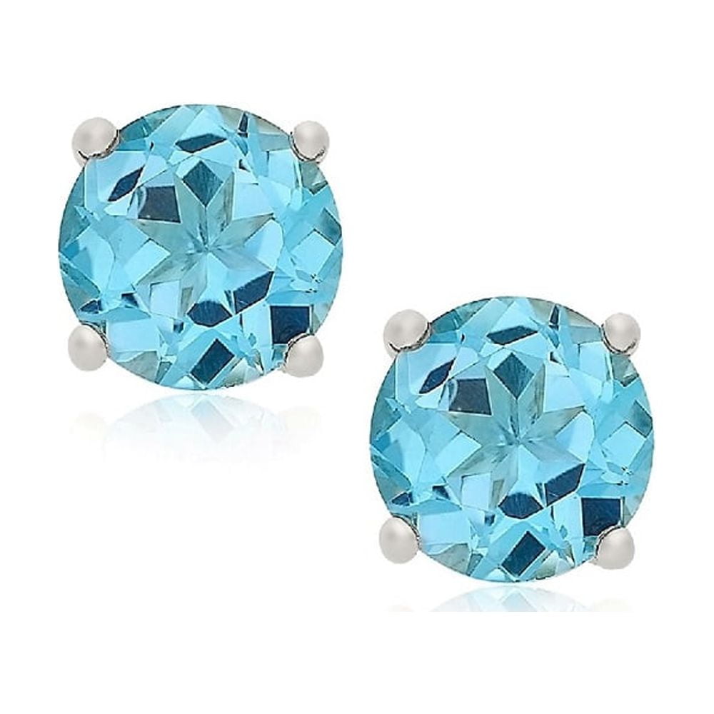 Jewelers 14K Solid White Gold Birthstone Round-cut Stud Earrings made with Crystals Swarovski-DEC BOXED