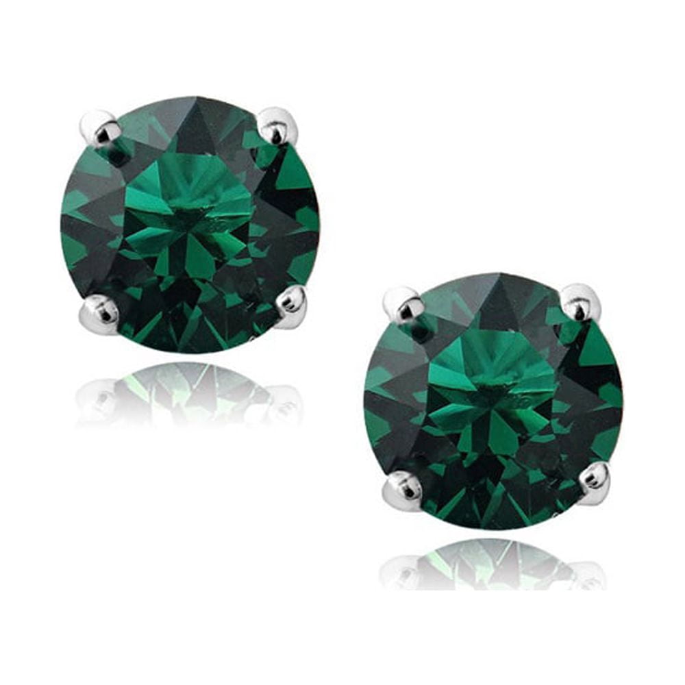 Jewelers 14K Solid White Gold Birthstone Round-cut Stud Earrings made with Crystals Swarovski-MAY BOXED