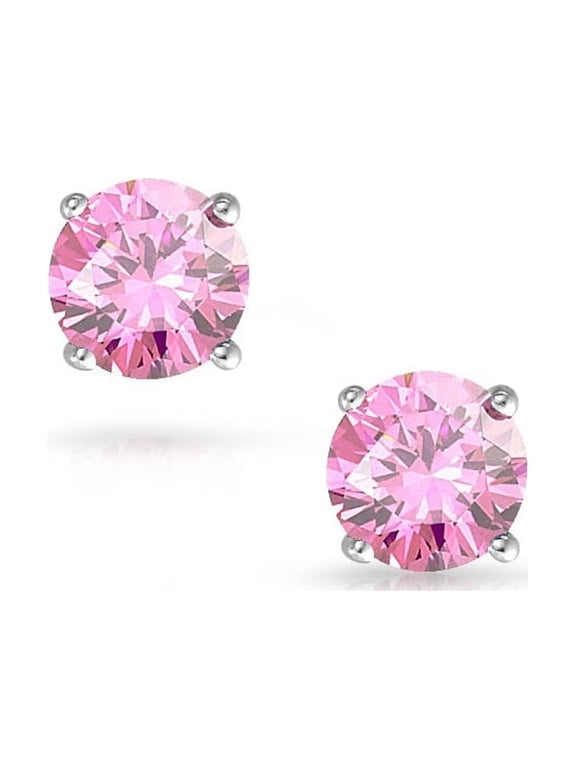 Jewelers 14K Solid White Gold Birthstone Round-cut Stud Earrings made with Crystals Swarovski-OCT BOXED