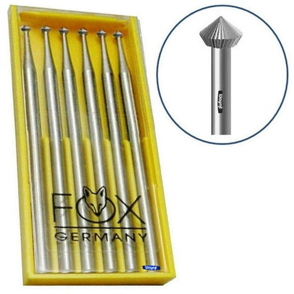Jewelers Hart Bur 006 Jewelry Stone Setting Bur 90º Pack of 6 FOX Germany 0.6mm