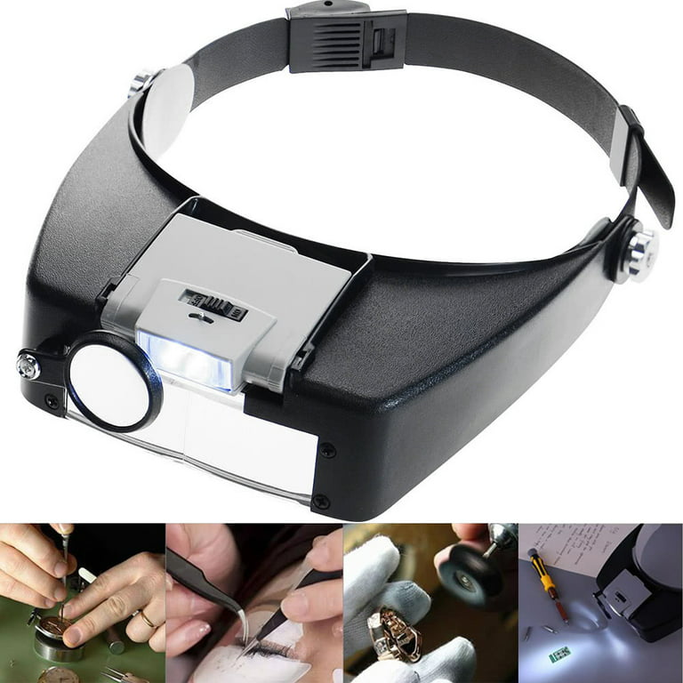 Wearable Magnifying Glasses Head Visor Style Magnifier with LED Work Light Without Battery (Black), Size: 10.24 x 7.87 x 2.36