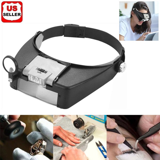 LED Illuminated Headband Magnifier Visor Jewelers Loupe with Adjustable Magnifying Glasses