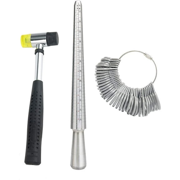 Jewelers Rubber Hammer Metal Ring Mandrel Sizer Finger Size Gauge Set of 37 Pieces Jewelry Making Tools Kit with Mallet for Jewelry Making Measuring Sizing
