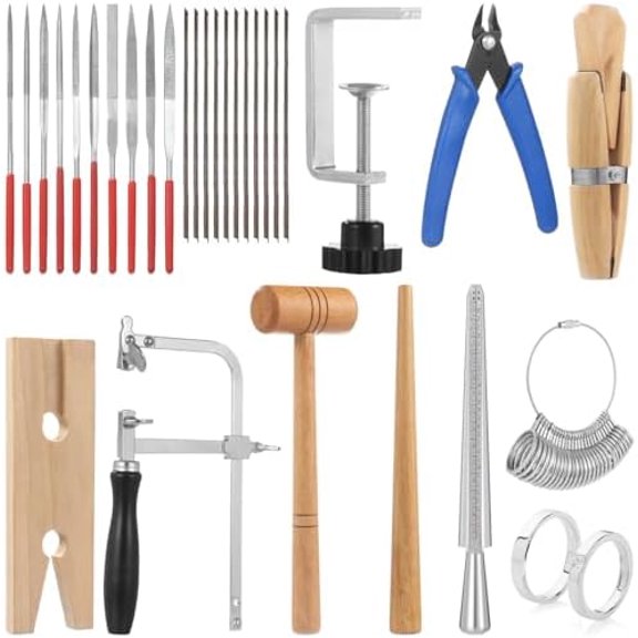 Jewelers Tools Set, Professional Measuring & Making Kit - Includes Saw Frame, Bench Pin, Needle Files, Clamps & Sizers, Complete Silversmithing Starter Set for Jewelry Craft$$Art & Craft