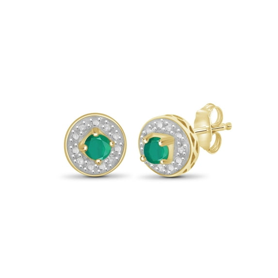JewelersClub 0.25 CTW Emerald Stud Earrings – 14K Gold Plated Silver | Hypoallergenic Studs for Women - Round Cut Set with Push Backs