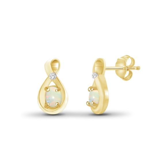 JewelersClub 0.25 CTW Opal Stud Earrings – 14K Gold Plated Silver (.925)| Hypoallergenic Studs for Women - Oval Cut Set with Push Backs