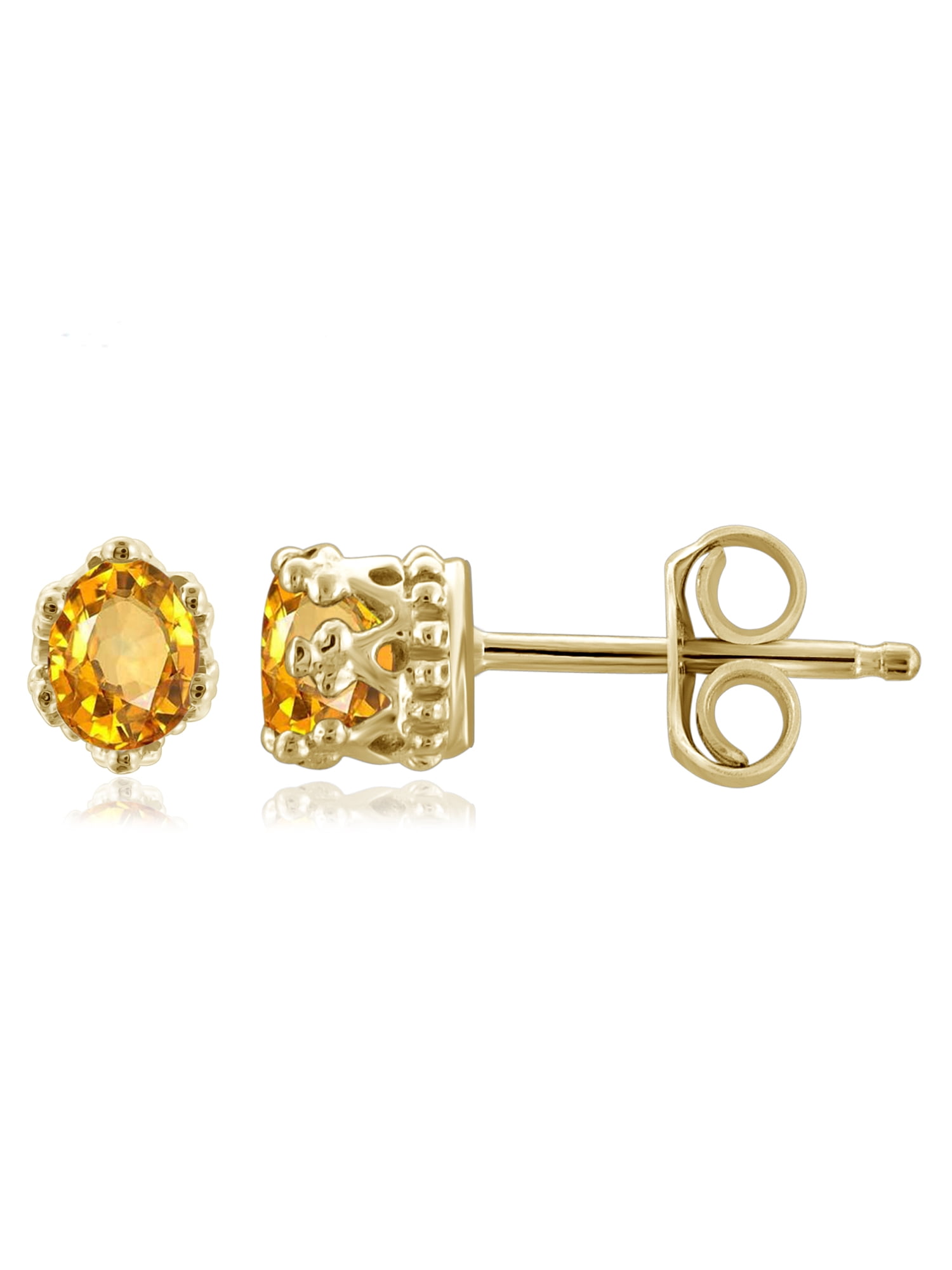 JewelersClub 0.33 CTW Citrine Stud Earrings – 14K Gold Plated Silver (.925)| Hypoallergenic Studs for Women - Oval Cut Set with Push Backs