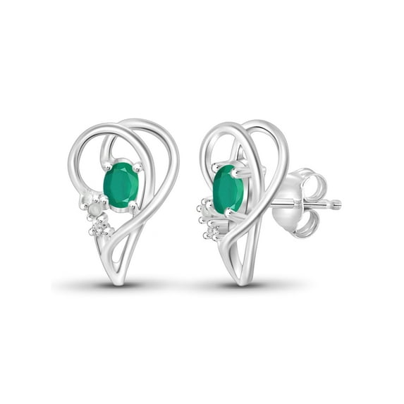 JewelersClub 0.45 CTW Emerald Stud Earrings – Sterling Silver (.925)| Hypoallergenic Studs for Women - Oval Cut Set with Push Backs