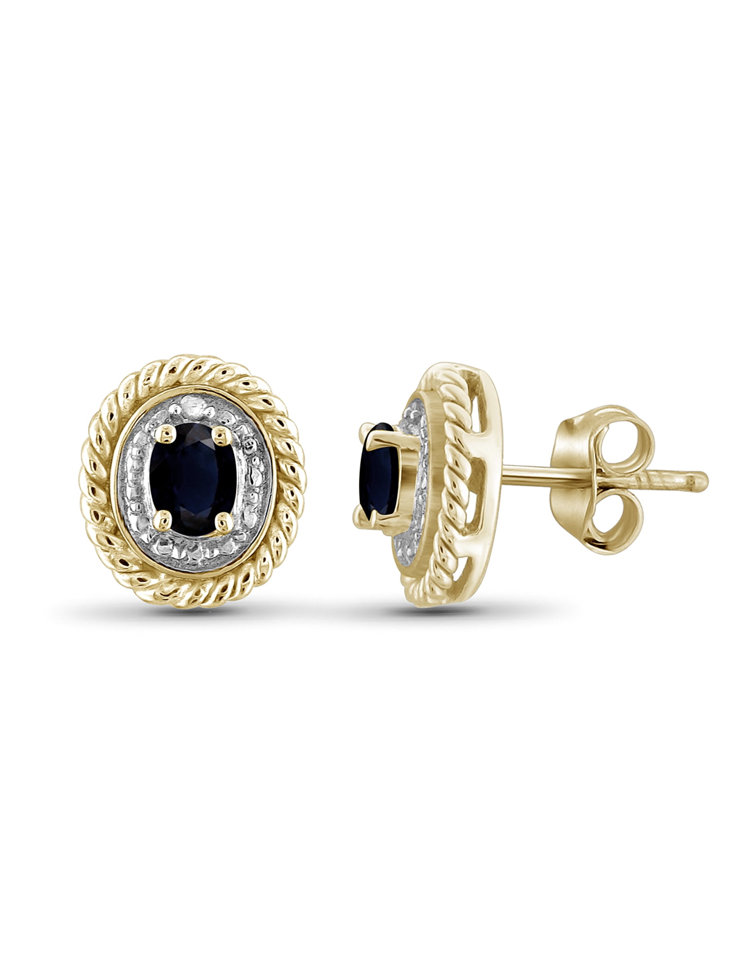 JewelersClub 0.46 Carat T.G.W. Sapphire and Accent White Diamond 14K Gold Over Silver Earring