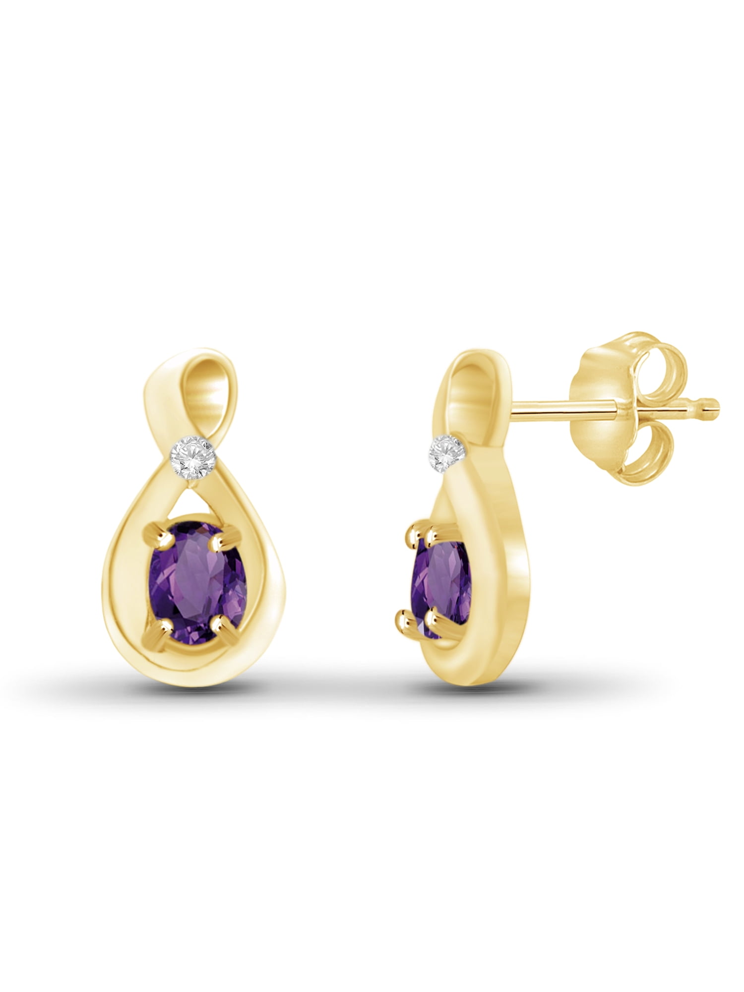 JewelersClub 0.50 CTW Amethyst Stud Earrings – 14K Gold Plated Silver (.925)| Hypoallergenic Studs for Women - Oval Cut Set with Push Backs
