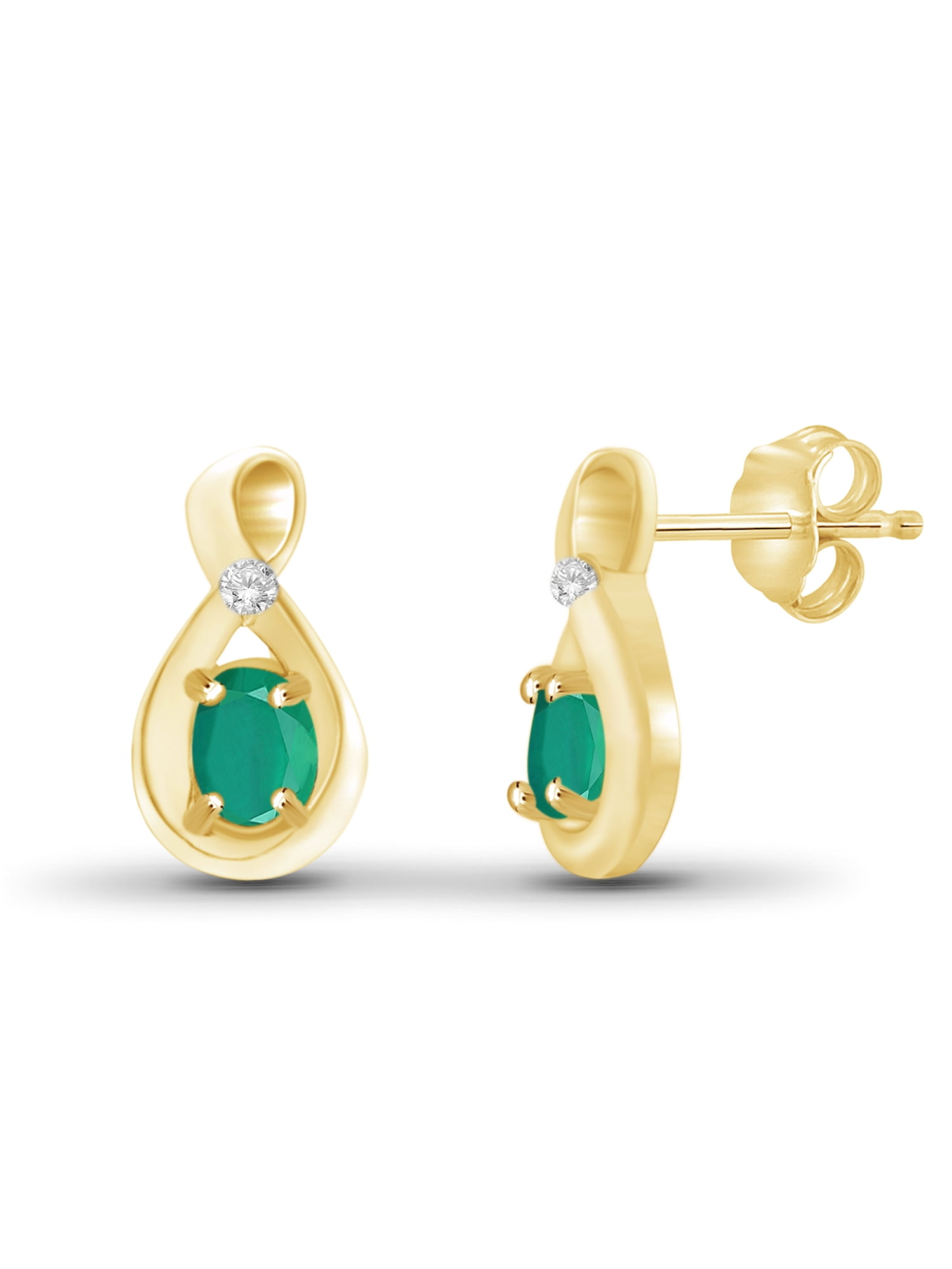 JewelersClub 0.50 CTW Emerald Stud Earrings – 14K Gold Plated Silver (.925)| Hypoallergenic Studs for Women - Oval Cut Set with Push Backs