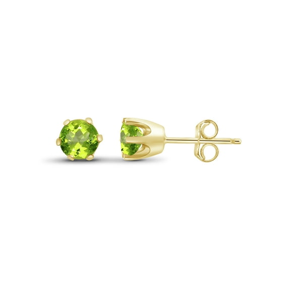 JewelersClub 0.50 CTW Peridot Stud Earrings – 14K Gold Plated Silver (.925)| Hypoallergenic Studs for Women - Round Cut Set with Push Backs