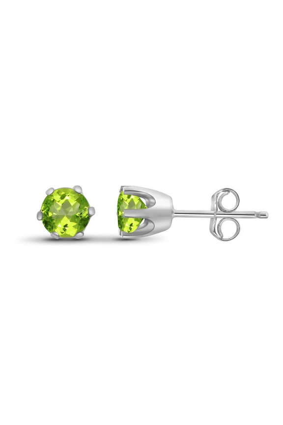 0.50 CTW Peridot Stud Earrings  Sterling Silver (.925)| Hypoallergenic Studs for Women - Round Cut Set with Push Backs