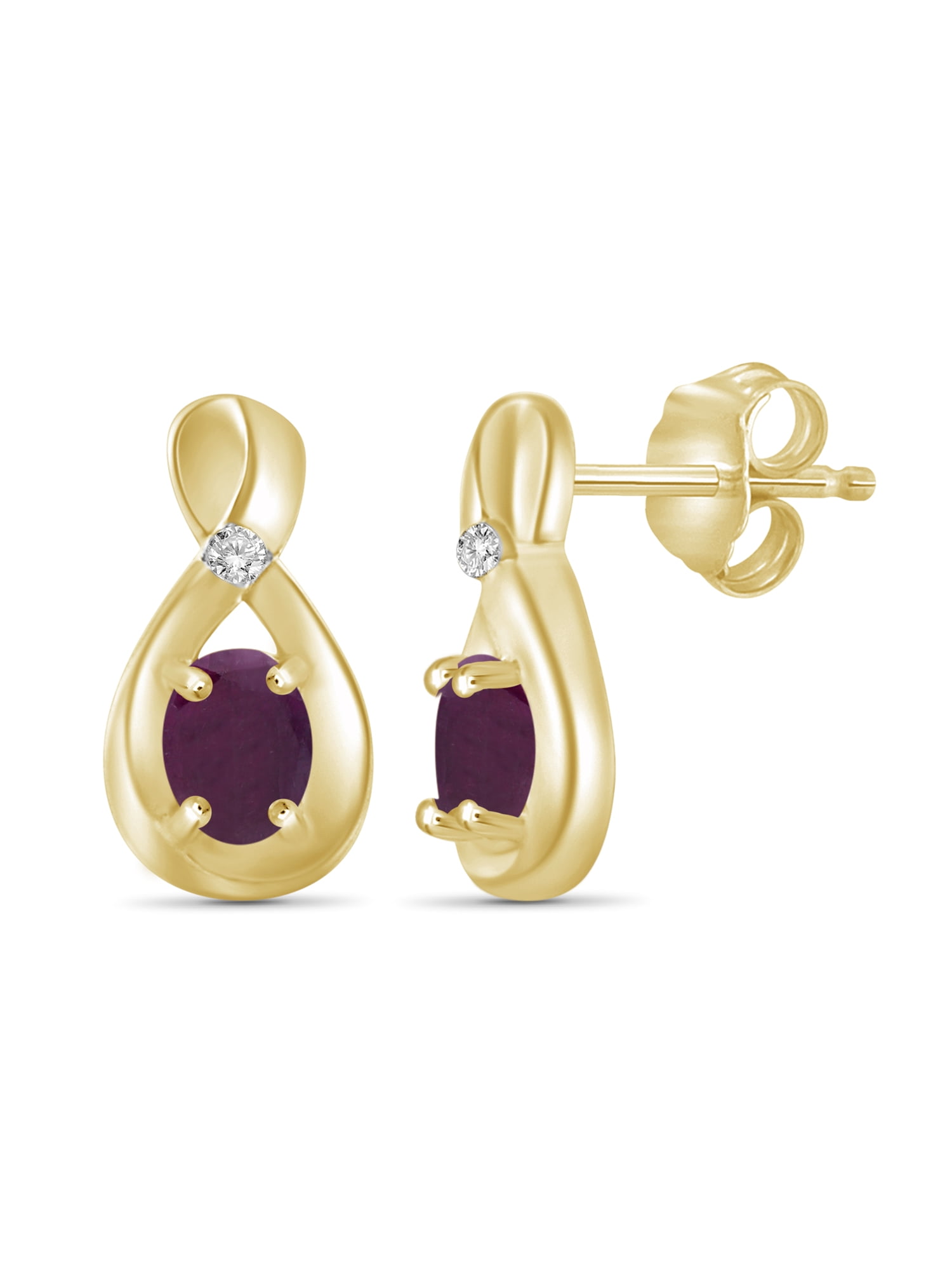 JewelersClub 0.50 CTW Ruby Stud Earrings – 14K Gold Plated Silver (.925)| Hypoallergenic Studs for Women - Oval Cut Set with Push Backs