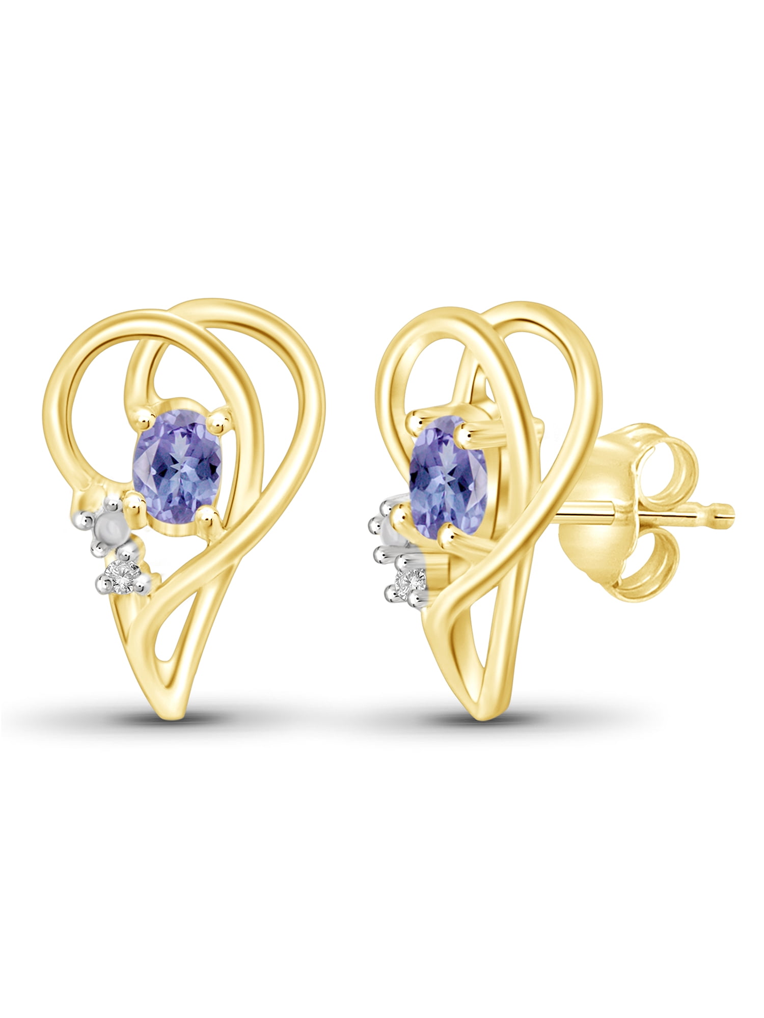 Round Purple Tanzanite Stud Earrings – 925 Sterling Silver With 18K White Gold Finish, Solitaire Push Back, Available 4-8mm