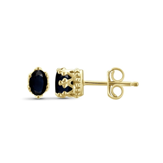 JewelersClub 0.65 CTW Sapphire Stud Earrings – 14K Gold Plated Silver (.925)| Hypoallergenic Studs for Women - Oval Cut Set with Push Backs