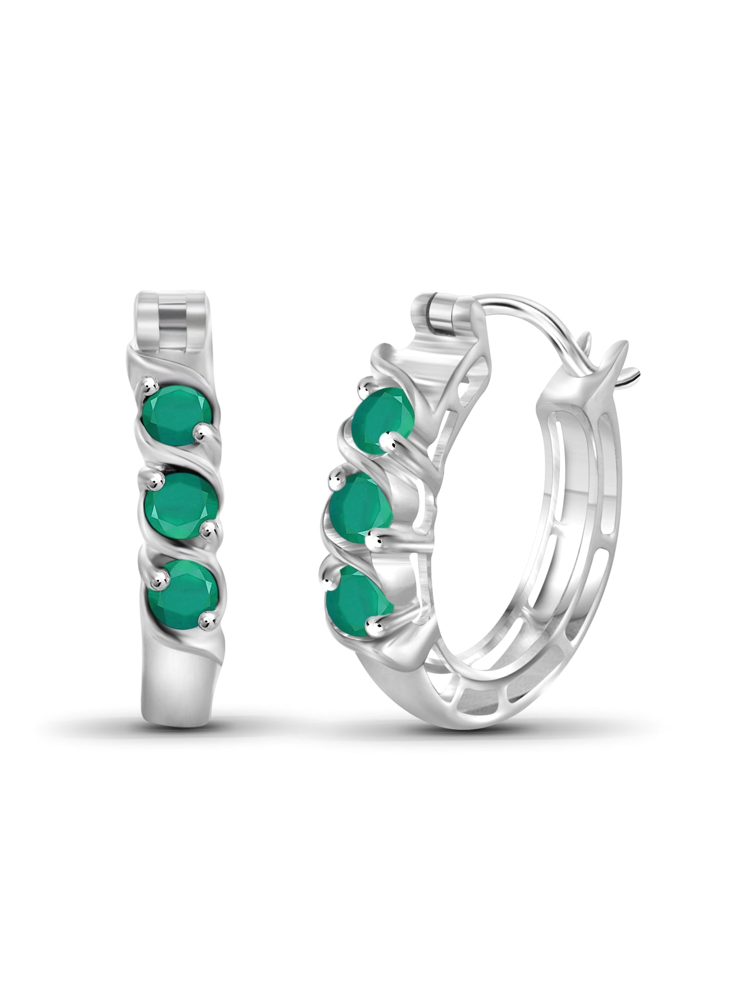 JewelersClub 0.75 CTW Emerald Hoop Earrings – Sterling Silver (.925)| Hypoallergenic Hoops for Women - Round Cut Set with Post Backs