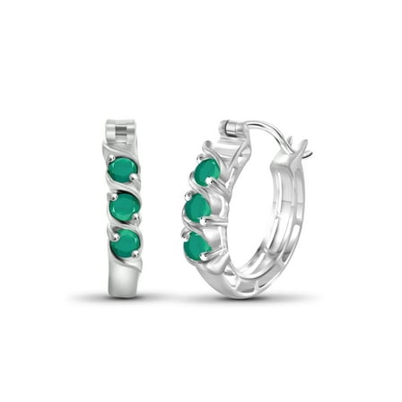JewelersClub 0.75 CTW Emerald Hoop Earrings – Sterling Silver (.925)| Hypoallergenic Hoops for Women - Round Cut Set with Post Backs
