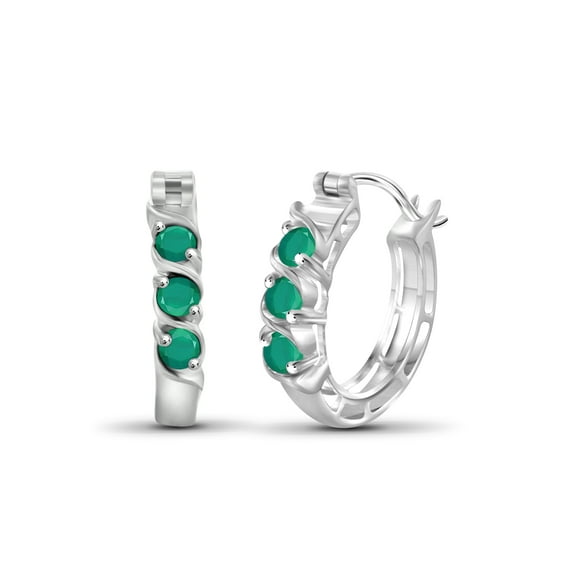 JewelersClub 0.75 CTW Emerald Hoop Earrings – Sterling Silver (.925)| Hypoallergenic Hoops for Women - Round Cut Set with Post Backs
