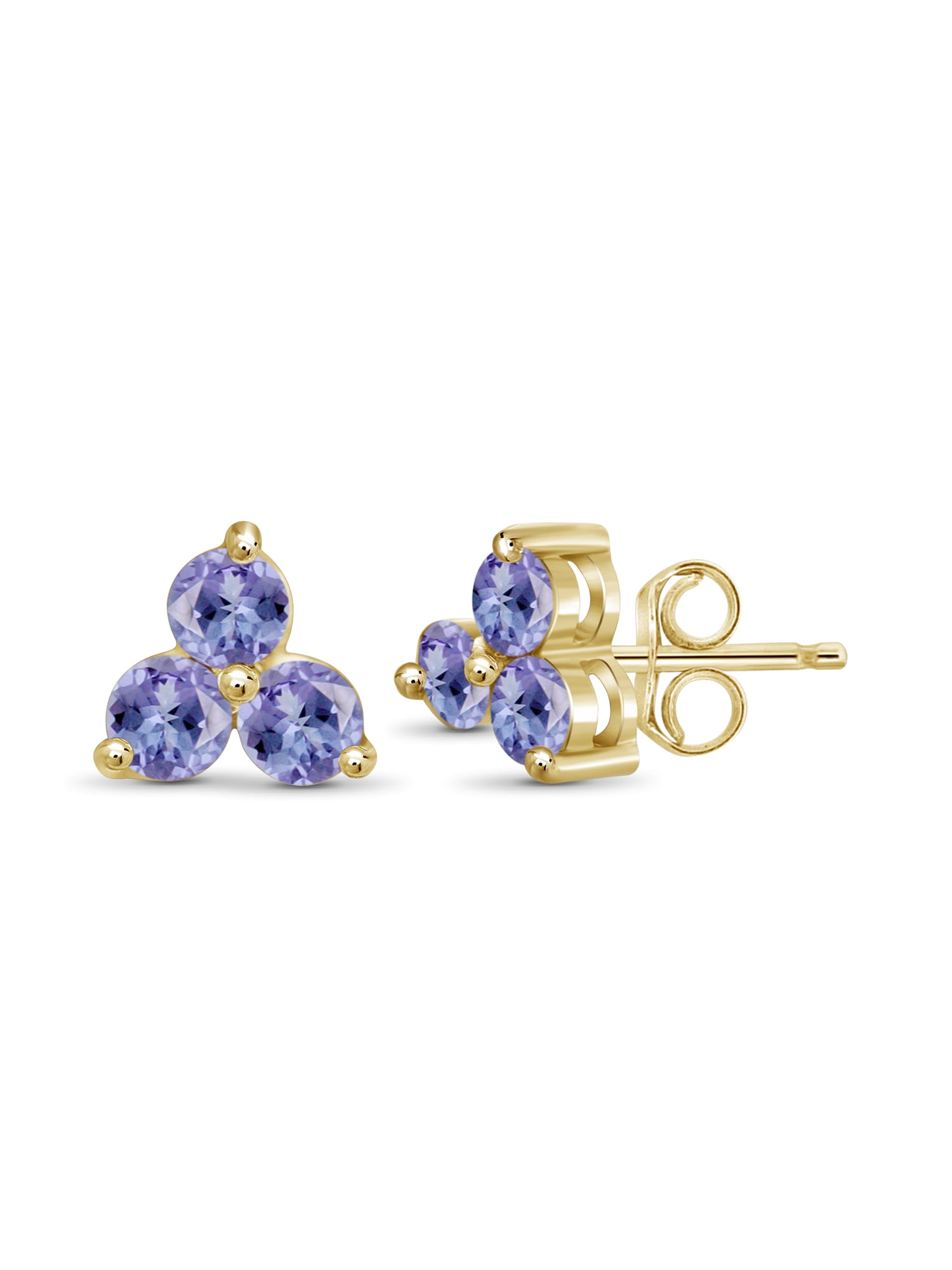 JewelersClub 0.75 CTW Tanzanite Stud Earrings – 14K Gold Plated Silver | Hypoallergenic Studs for Women - Round Cut Set with Push Backs