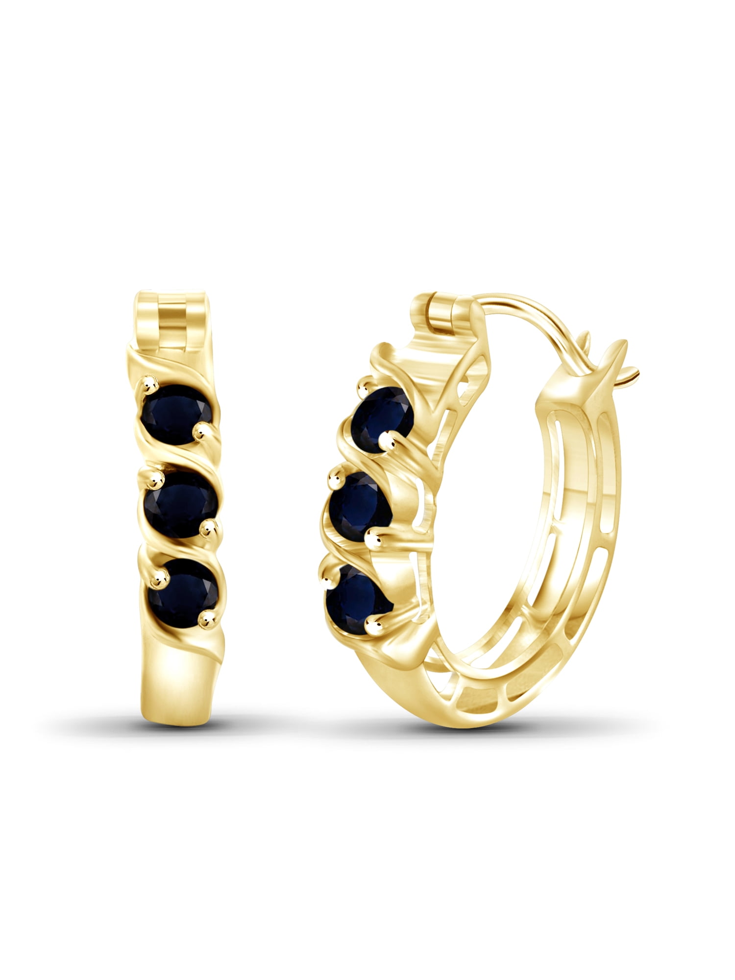 JewelersClub 0.80 CTW Sapphire Hoop Earrings – 14k Gold-Plated Silver (.925)| Hypoallergenic Hoops for Women - Round Cut Set with Post Backs