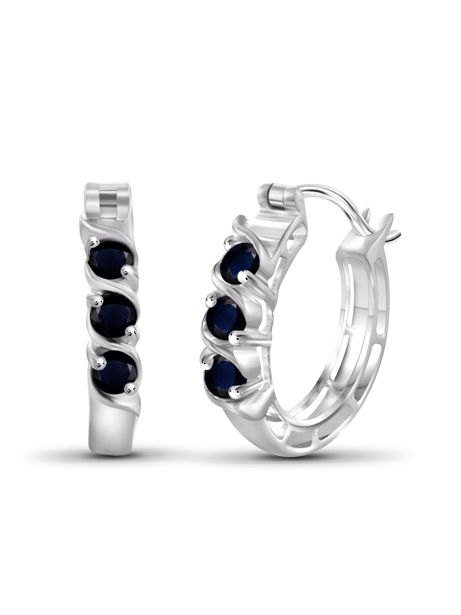 JewelersClub 0.80 CTW Sapphire Hoop Earrings – Sterling Silver (.925)| Hypoallergenic Hoops for Women - Round Cut Set with Post Backs