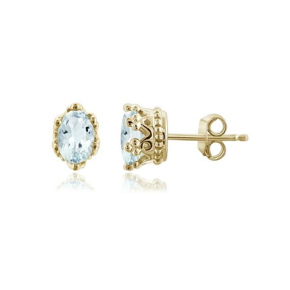 JewelersClub 0.85 CTW Aquamarine Stud Earrings – 14K Gold Plated Silver | Hypoallergenic Studs for Women - Oval Cut Set with Push Backs