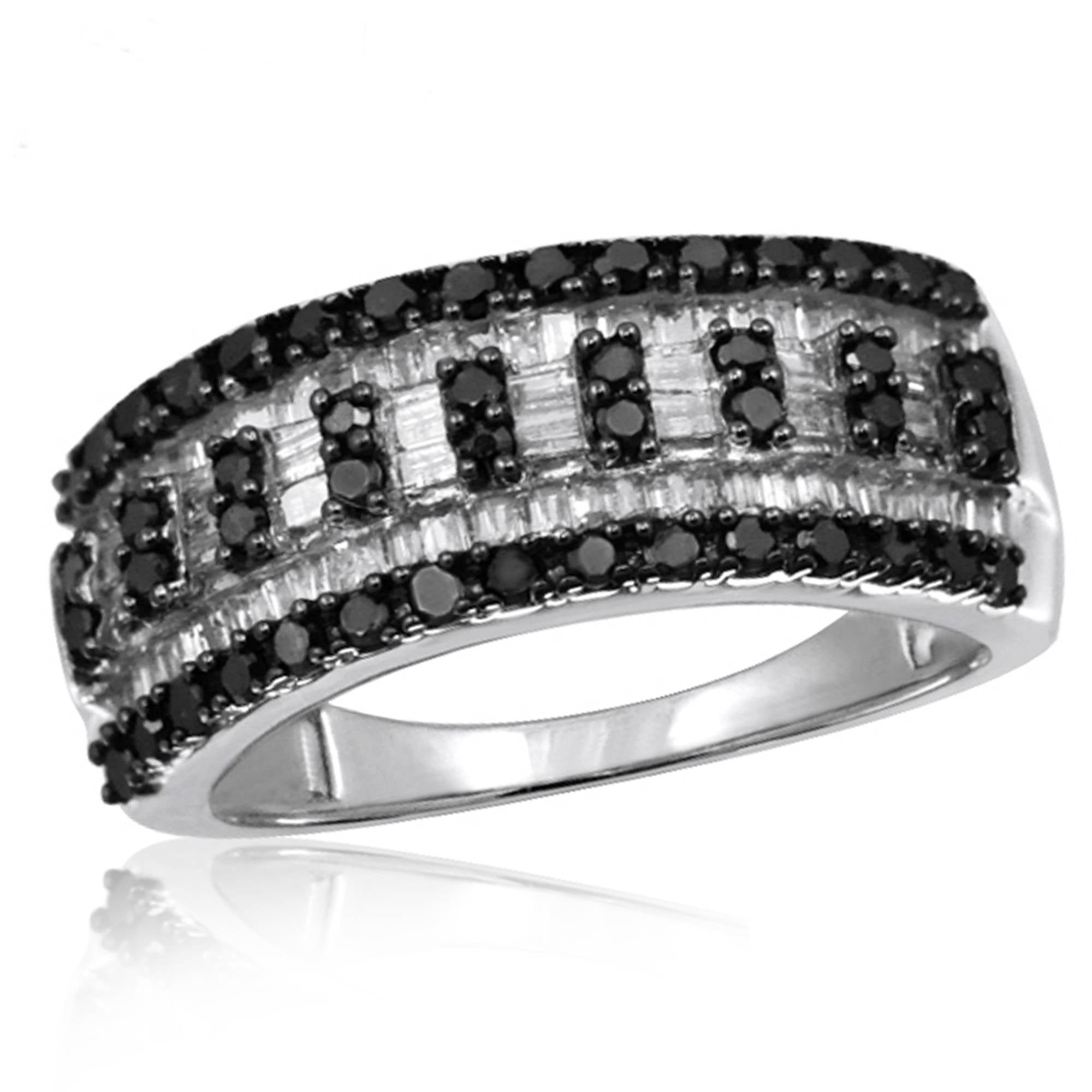 JewelersClub 0.925 Sterling Silver 1.00 Carat Black & White diamond Ring for Women | Diamonds for Everyday Womens Wear