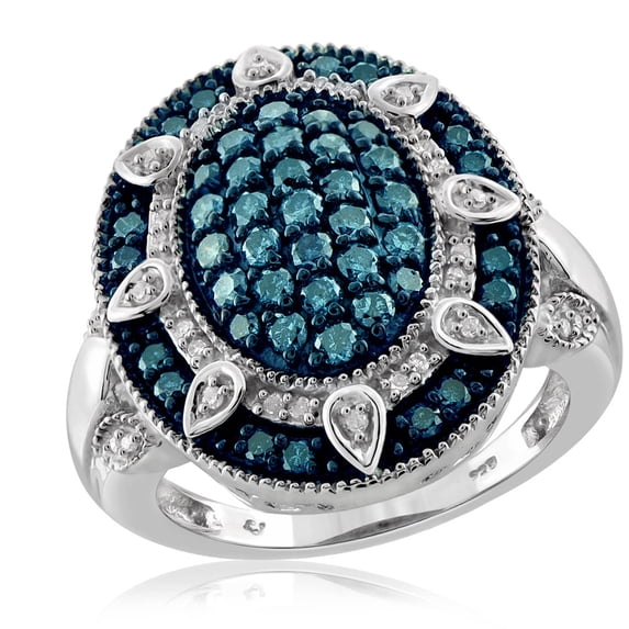 JewelersClub 0.925 Sterling Silver 1.00 Carat Blue & White diamond Ring for Women | Diamonds for Everyday Womens Wear