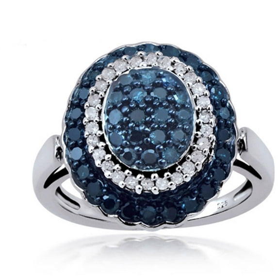 JewelersClub 0.925 Sterling Silver 1.00 Carat Blue & White diamond Ring for Women | Diamonds for Everyday Womens Wear