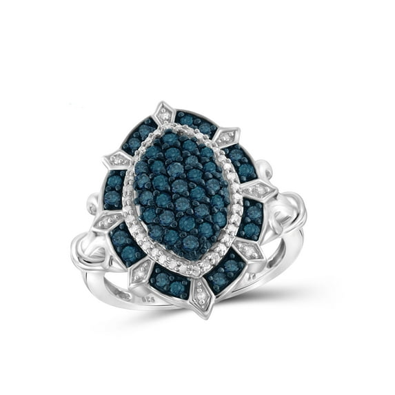 JewelersClub 0.925 Sterling Silver 1.00 Carat Blue & White diamond Ring for Women | Diamonds for Everyday Womens Wear