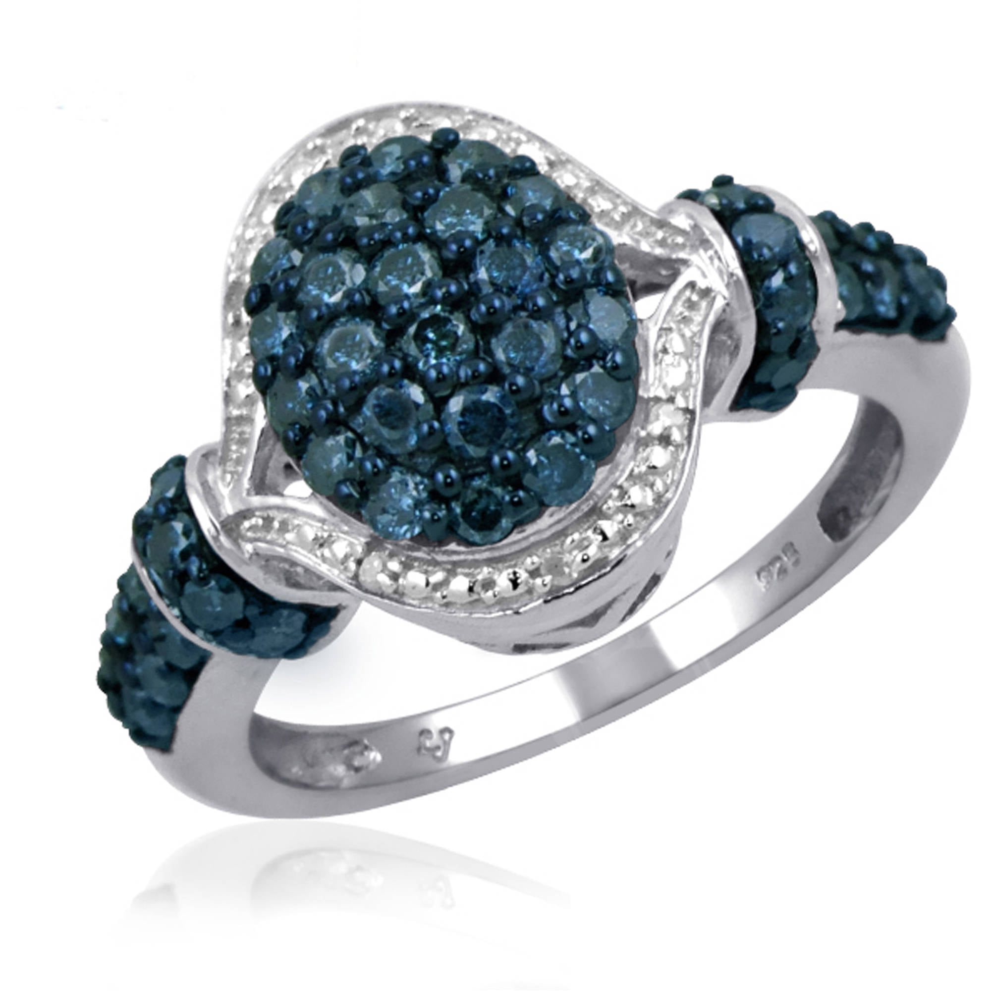 JewelersClub 0.925 Sterling Silver 1.00 Carat Blue & White diamond Ring for Women | Diamonds for Everyday Womens Wear