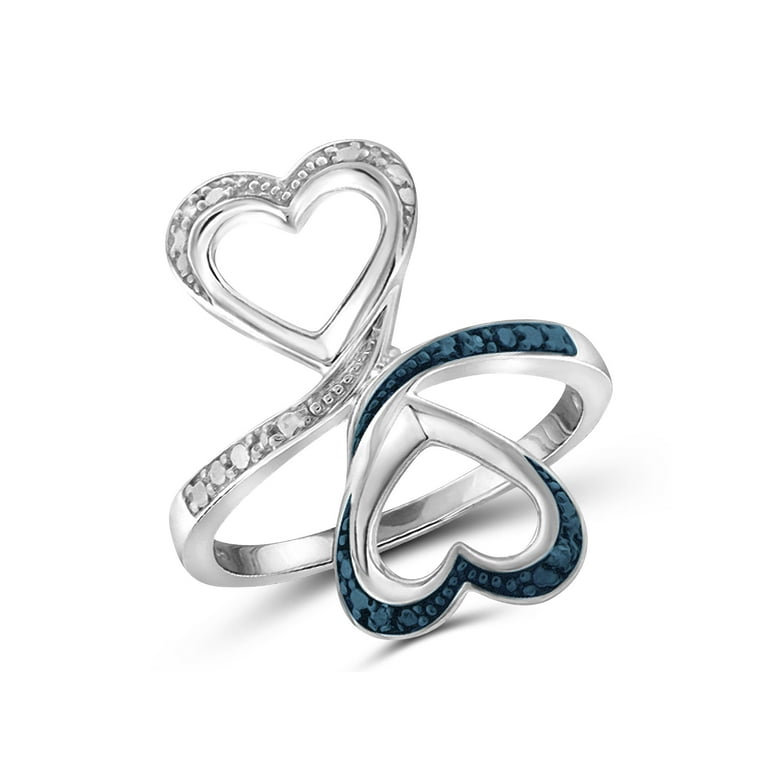 Sterling Silver Blue and White Diamond Heart Ring Sterling Silver Blue and White Diamond Heart Ring