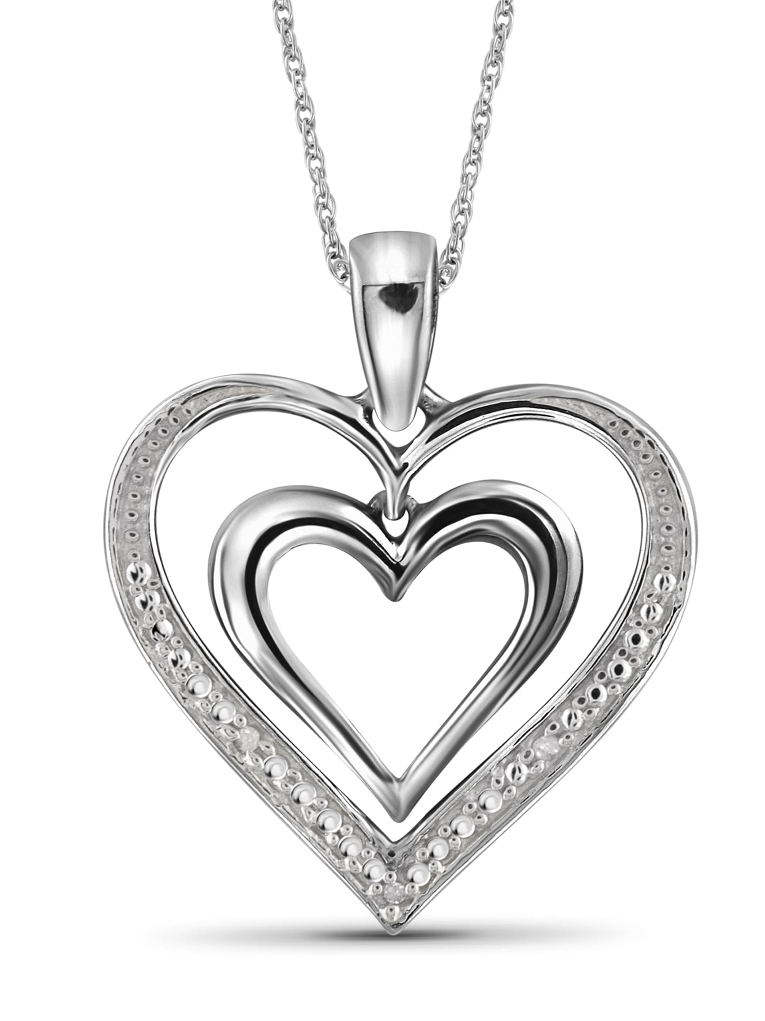 JewelersClub 0.925 Sterling Silver Heart Necklace with 0.10 Carat White  Diamonds | Jewelry Pendant Necklaces for Women White Diamonds & 18 inch  Rope Chain with Spring Clasp