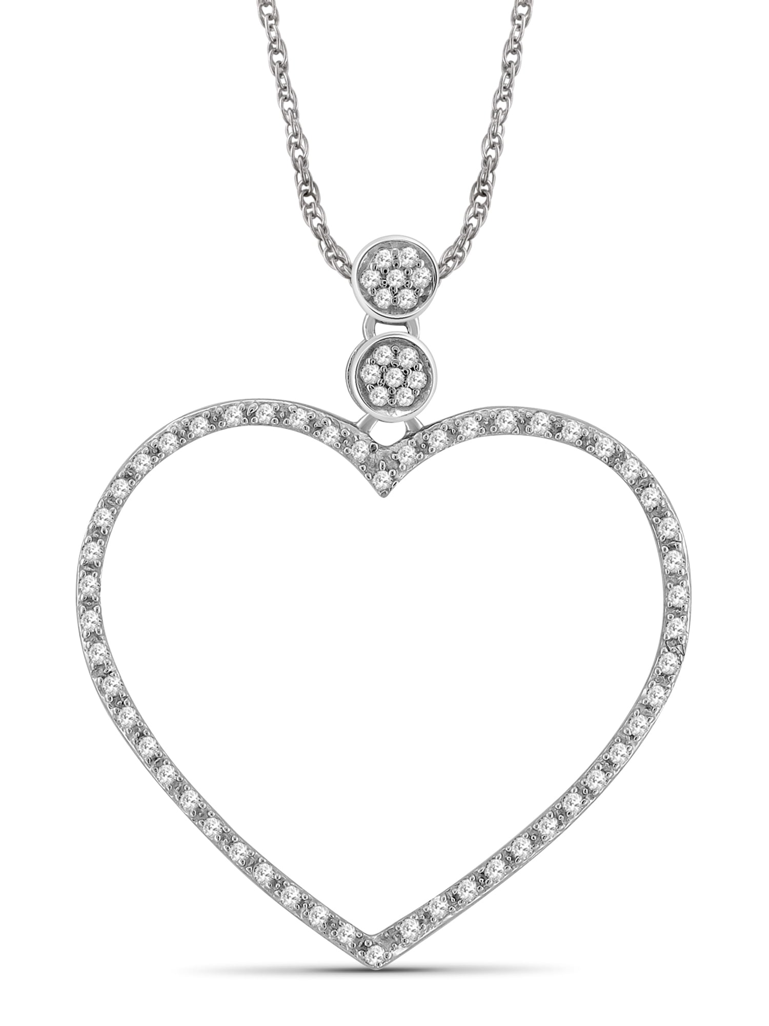 JewelersClub 0.925 Sterling Silver Heart Necklace with 0.25 Carat White Diamonds | Jewelry Pendant Necklaces for Women White Diamonds & 18 inch Rope Chain with Spring Clasp