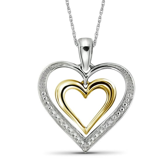 JewelersClub 0.925 Two Tone Sterling Silver Heart Necklace with 0.10 Carat White Diamonds | Jewelry Pendant Necklaces for Women White Diamonds & 18 inch Rope Chain with Spring Clasp