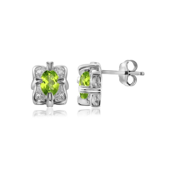 JewelersClub 0.96 Carat T.G.W. Peridot Gemstone and White Diamond Accent Earrings