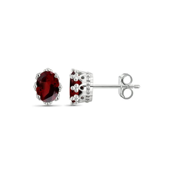 JewelersClub 1.00 CTW Garnet Stud Earrings – Sterling Silver (.925)| Hypoallergenic Studs for Women - Oval Cut Set with Push Backs