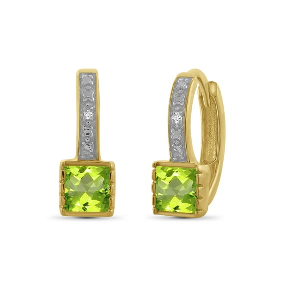 JewelersClub 1.00 CTW Peridot Hoop Earrings – 14k Gold-Plated Silver (.925)| Hypoallergenic Hoops for Women - Square Cut Set with Latch Backs