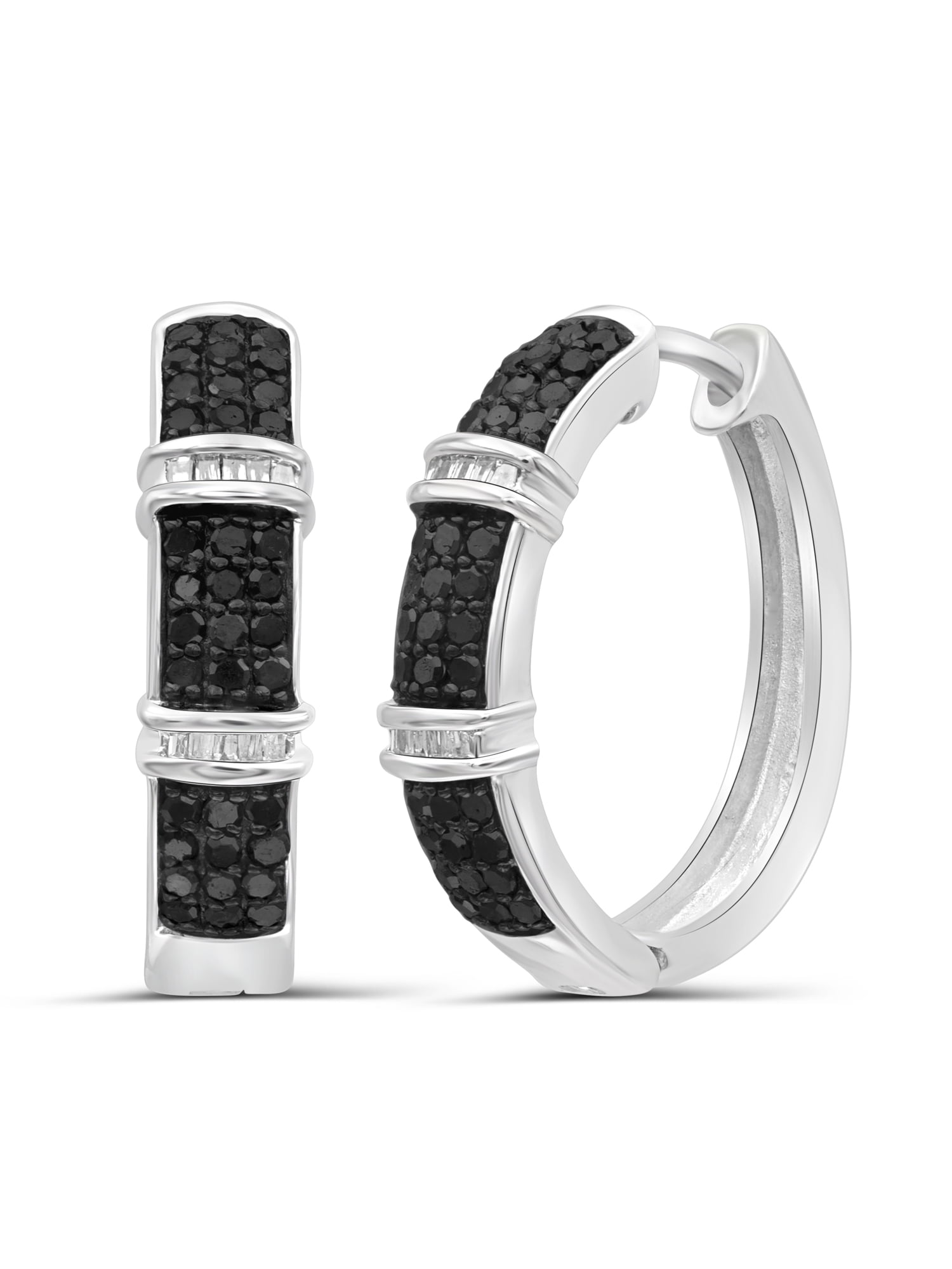 JewelersClub 1.00 Carat T.W. Black And White Diamond Sterling Silver Huggie Hoop Earrings