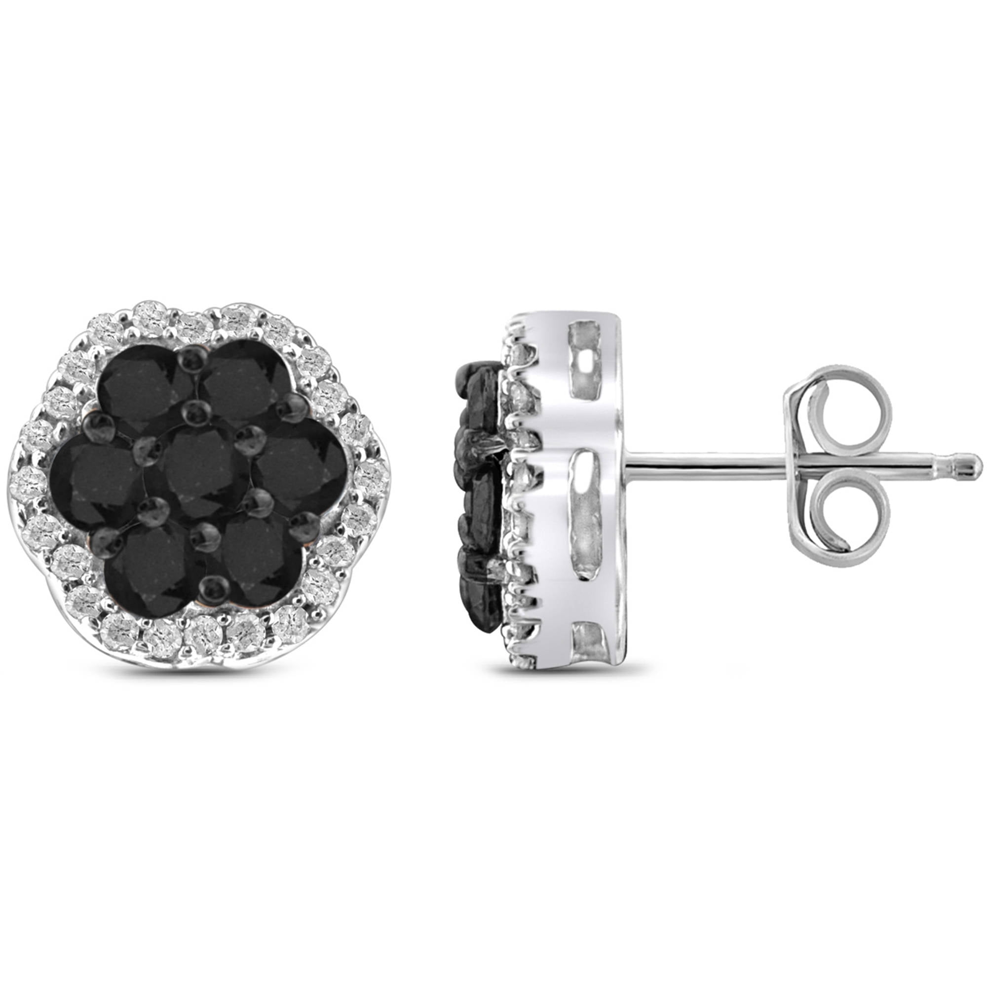 JewelersClub 1.00 Carat T.W. Black And White Diamond Sterling Silver Stud Earrings